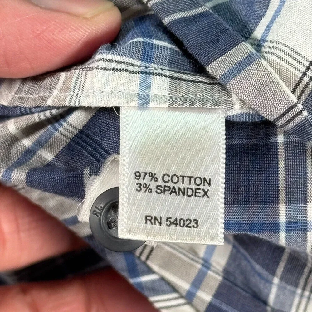 Banana Republic Pearl Snap Shirt‎ Mens Large Blue Plaid Flap Pockets Comfort